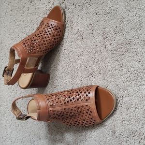 Franco Sarto Women’s Heeled Sandals with Basket Weave and Cutout Design